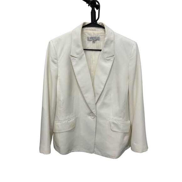 Kasper Womens White Blazer 14W One-Button Closure Professional Suit Jacket Made - Picture 1 of 9